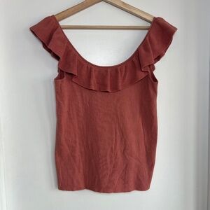 Loft Mauve Rose Ruffle Scoop Neck Sleeveless Top, Size Medium